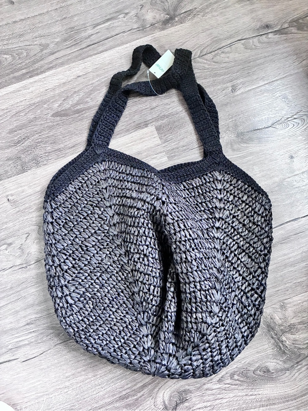 aerie Black Woven Crochet Tote